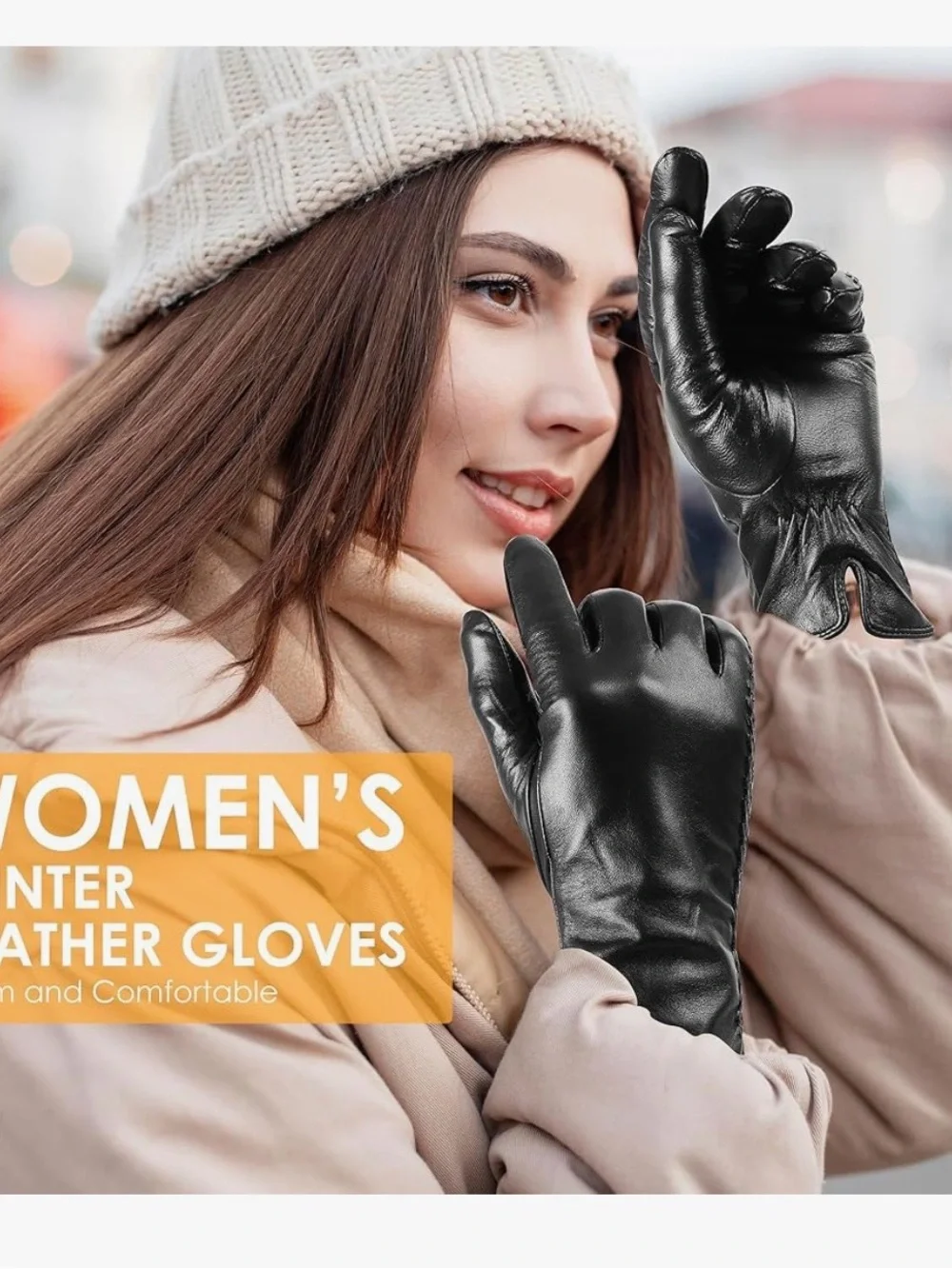 NWT Genuine sheepskin Black Leather Gloves winter warm touchscreen size S
